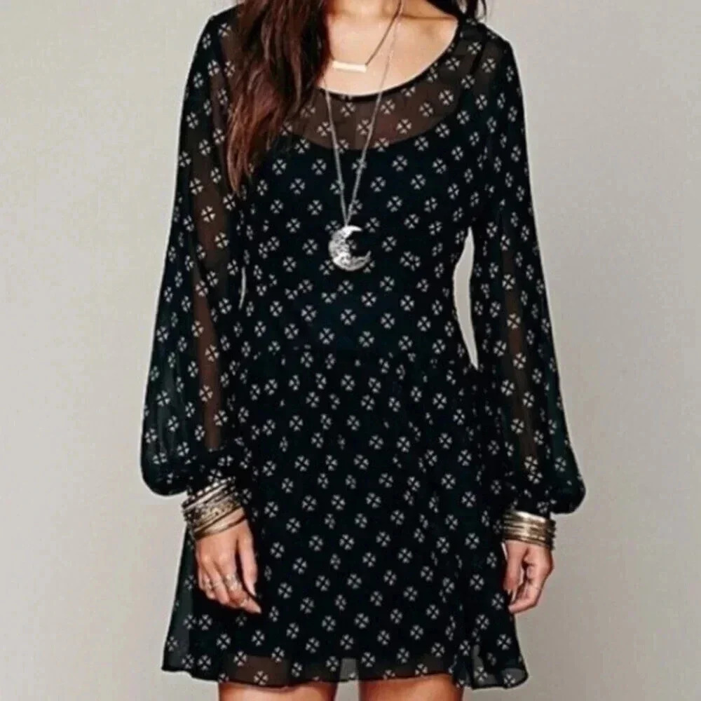 Free People Long Sleeve Chiffon Mini Dress